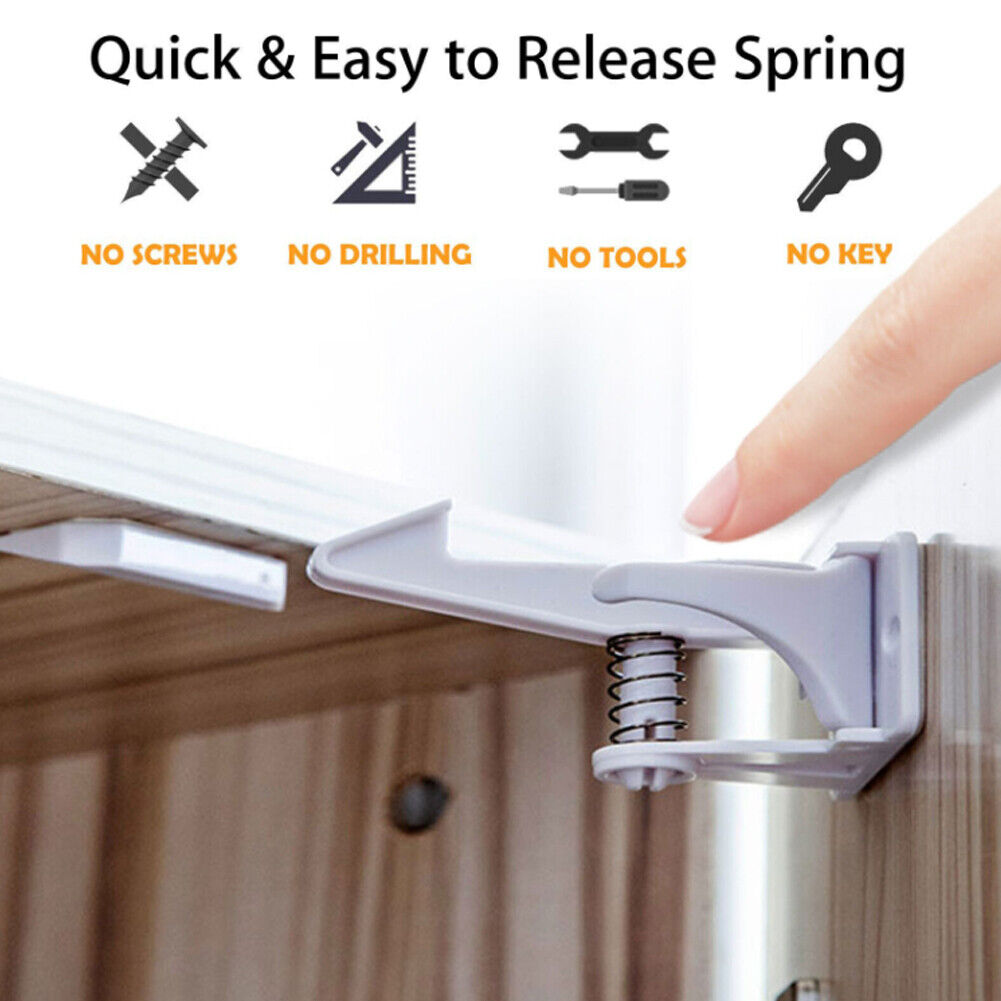 US 10-20 Pcs Set Baby Safety Cabinet Locks NO Drilling Adhesive Latches Drawer