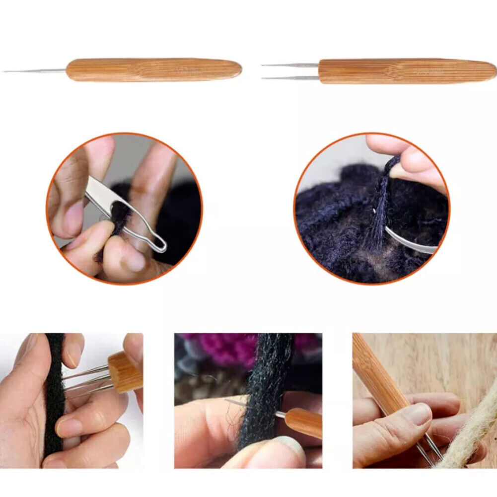 US 5-10Pcs Set Dreadlock Crochet Hook Bamboo Handle Tool Braid Hair Needle Weave