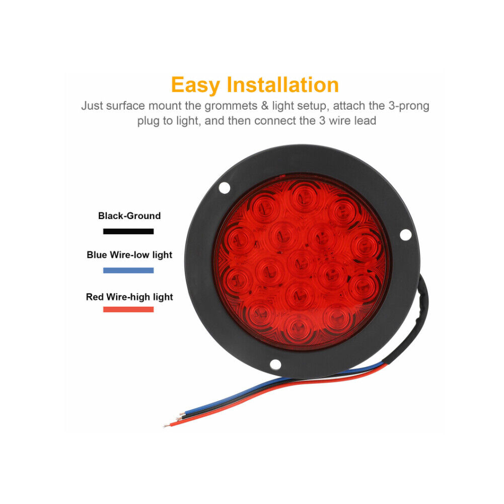 US 2-4 Pack 4" 16 LED Round Led Trailer Tail Brake Stop Turn Lights Waterproof