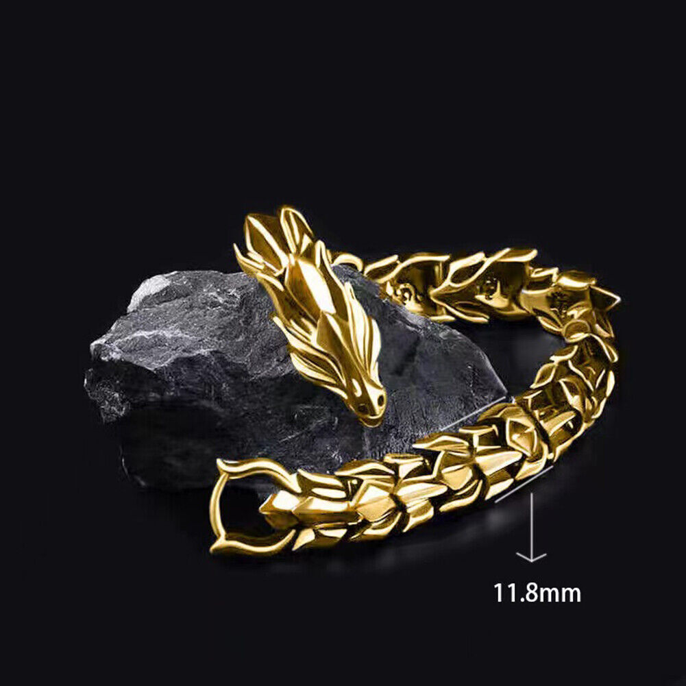 US Biker Rock Vintage Stainless Steel Link Dragon Scale Bangle Polished Bracelet
