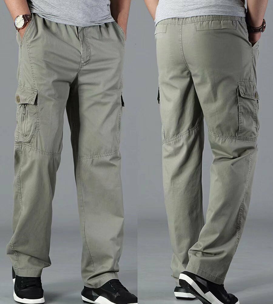 Men's Full Elastic Waist Loose Fit Workwear Pull On Cargo Pants