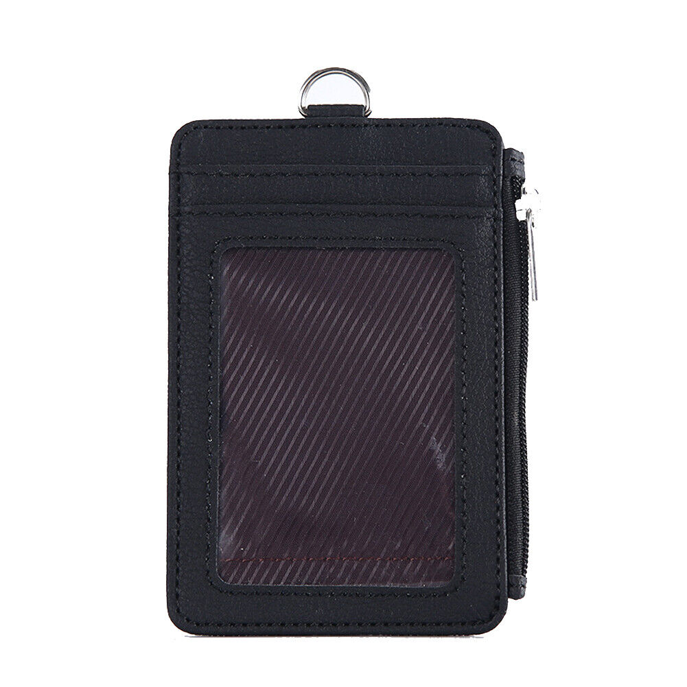 US 2-4 Pcs Badge Holder Zipper Leather ID Card Holder Wallet Pocket Neck Lanyard