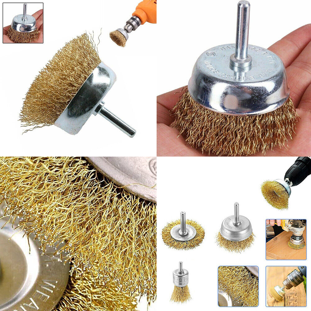 US 6-12 Pcs Brass Wheel Cup Wire Brush Drill Bit Set Rust Paint Attachment 1/4"