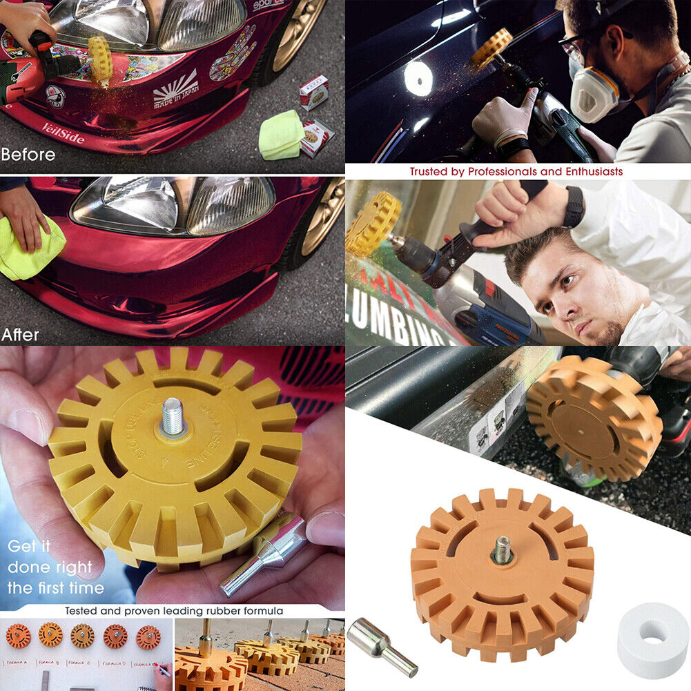 US 2-4 Pc 4” Decal Removal Wheel ABN Rubber Eraser Drill Arbor Adapter Pinstripe