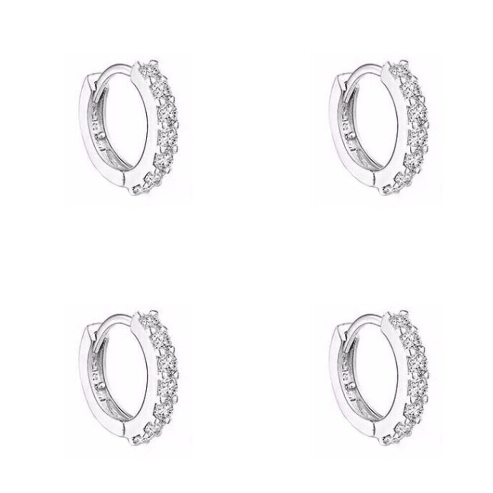 US 1-2 Pairs Womens 925 Sterling Silver CZ Huggie Hoop Earrings Non-Tarnish Gift