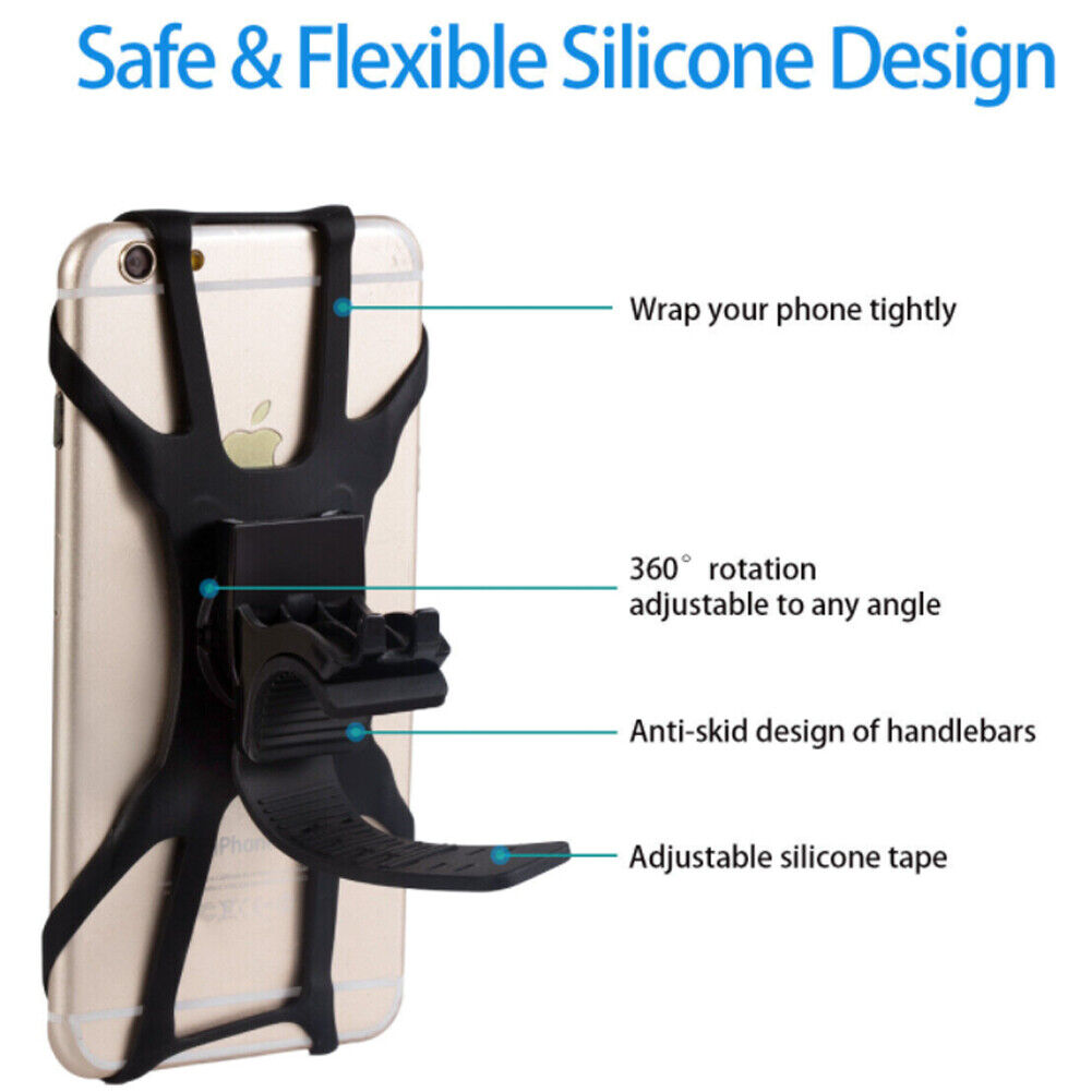 US 1-2 Pack Silicone Cell Phone Mount Holder GPS MTB Bike Bicycle 360 Rotation