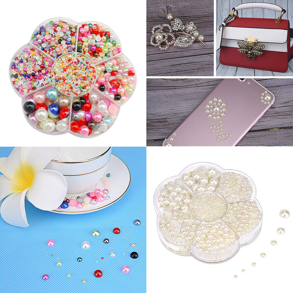 US 5600~11200 Set DIY Half Artificial Pearl Bead Flat Back Beads Craft Nail Art