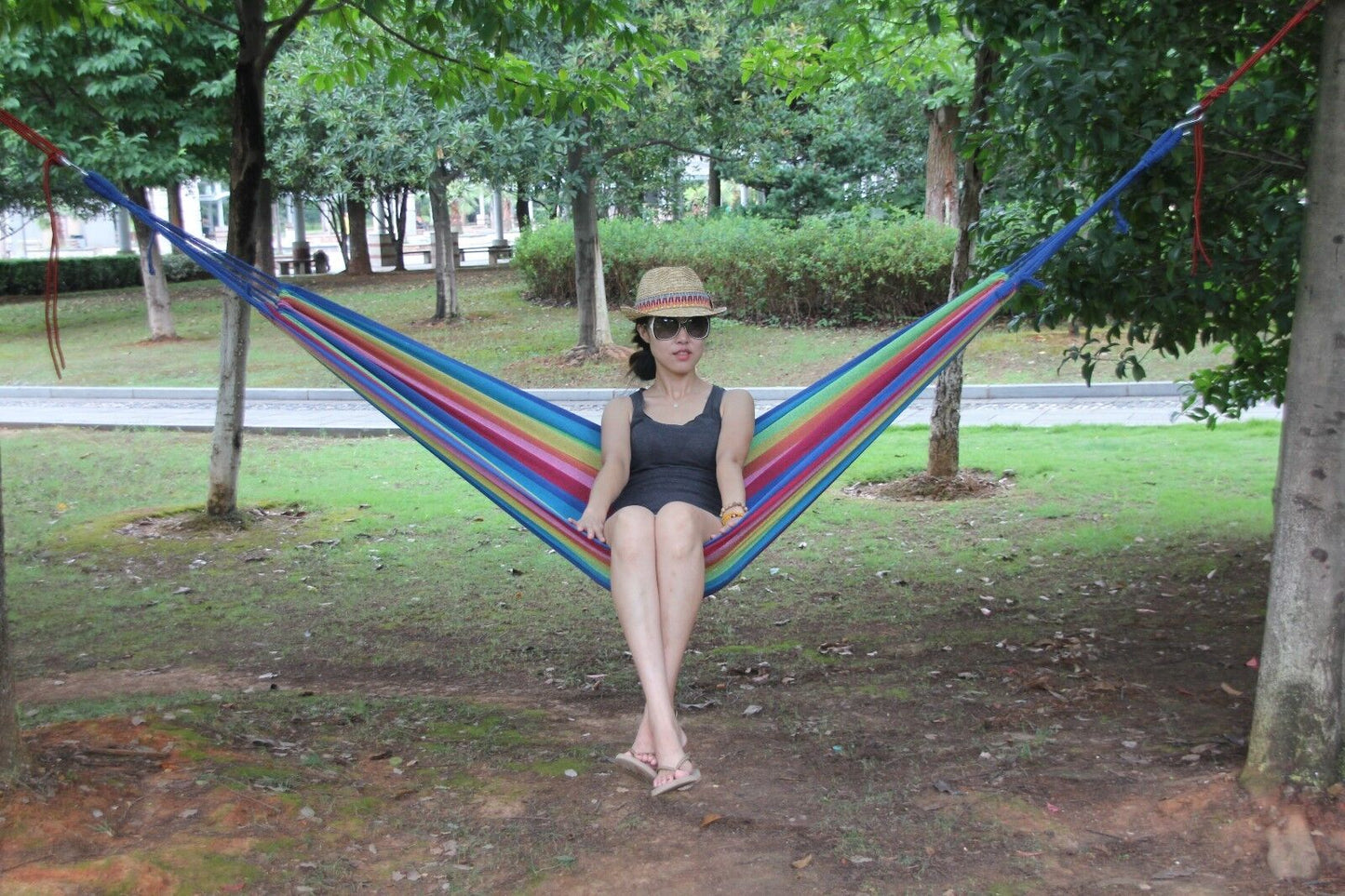 Double Layered Cotton Fabric Travel Camping Hammock,78.75''x31.5'', max 308 lbs