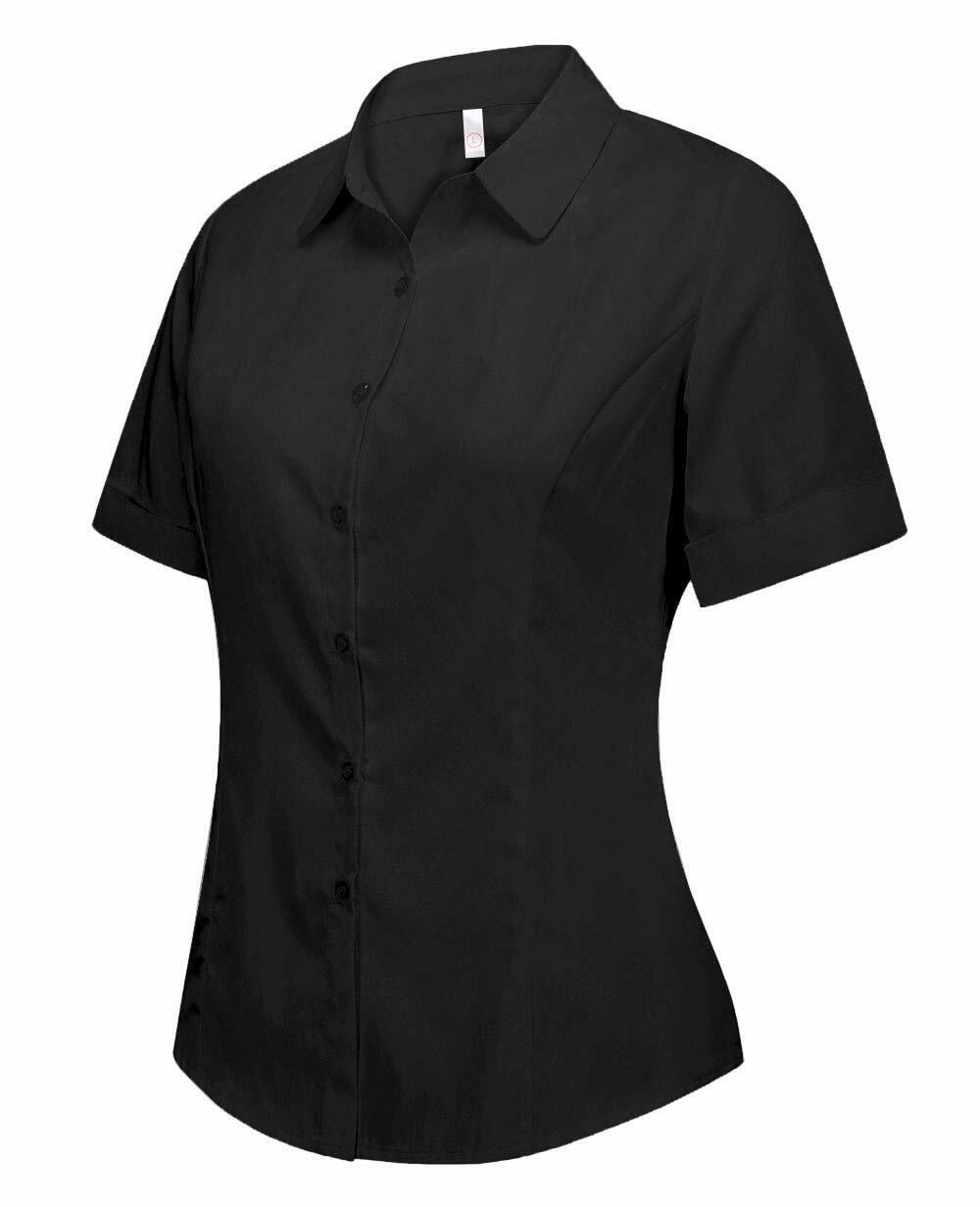 Women's Cotton Basic Button Down Shirt Tailored Short Sleeve Blouse