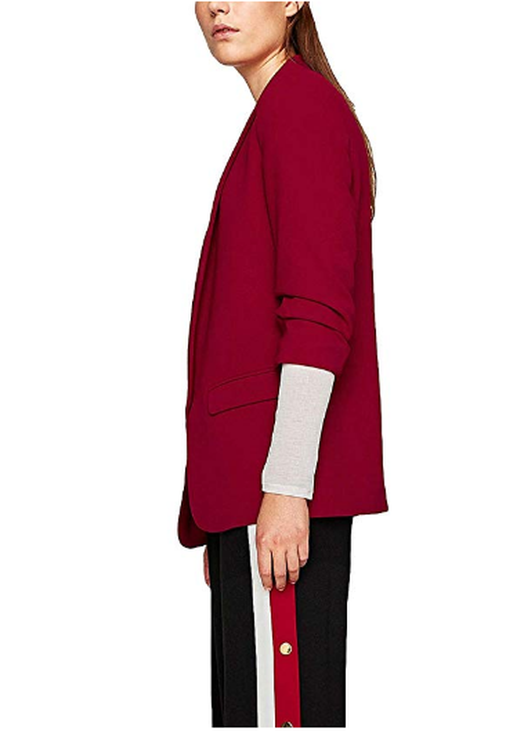 MFrannie Womens Solid Open Front Shirring 3/4 Sleeve Work Blazer