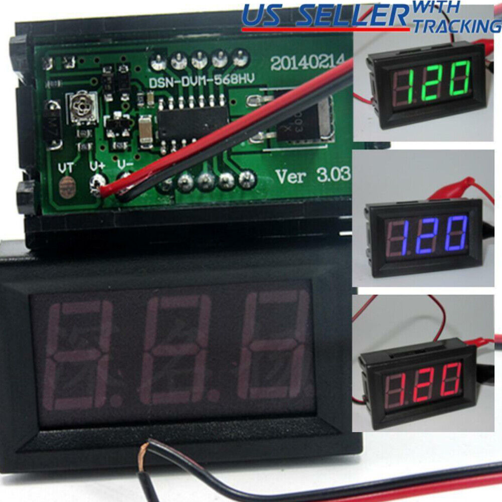US 1-2 Pack DC 5-120V 2-Wire Voltmeter 3-Digit LED Display Panel Voltage Tester