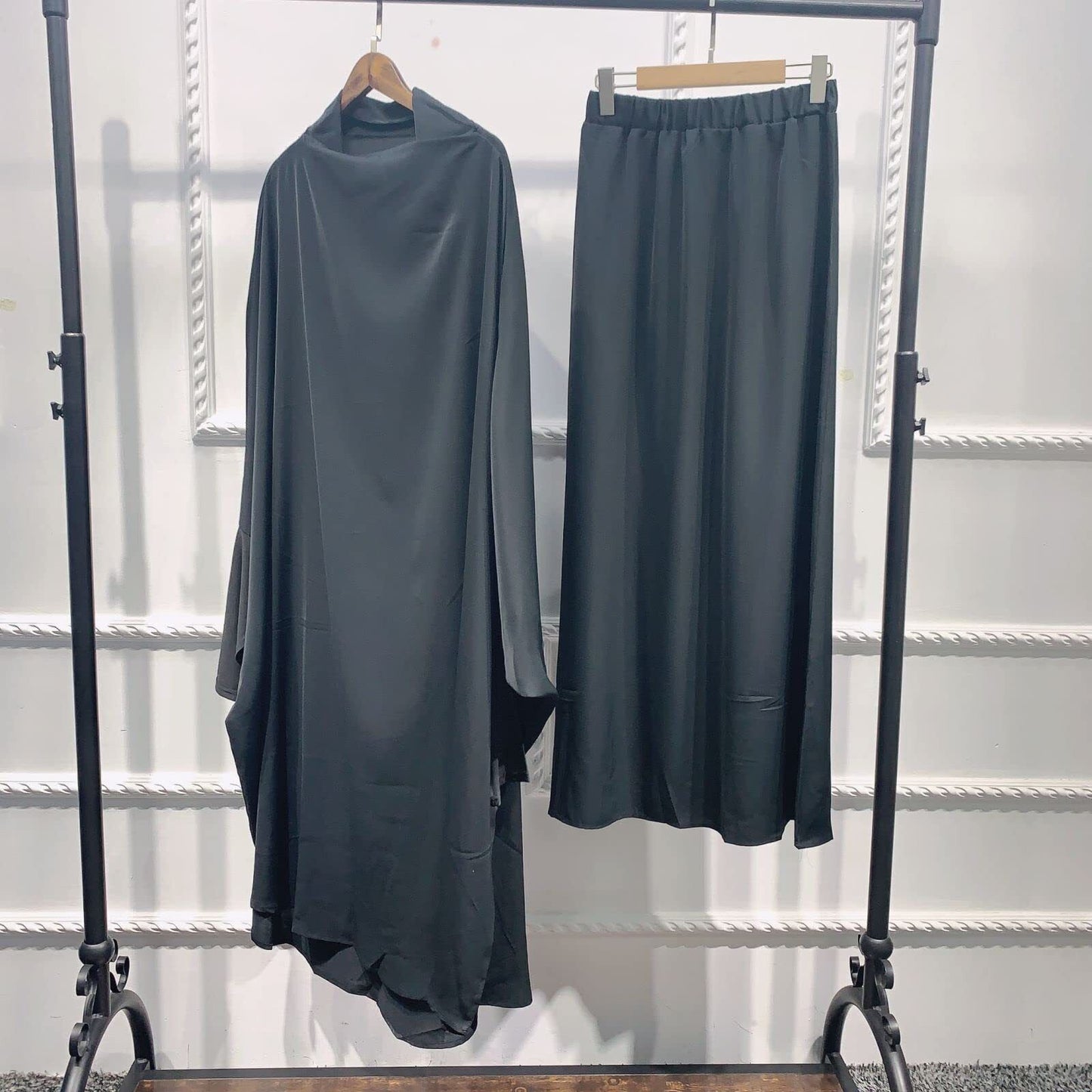 Women Muslim Long Sleeve Thobe Longuette Abaya Thobe with Hoodied Hijab