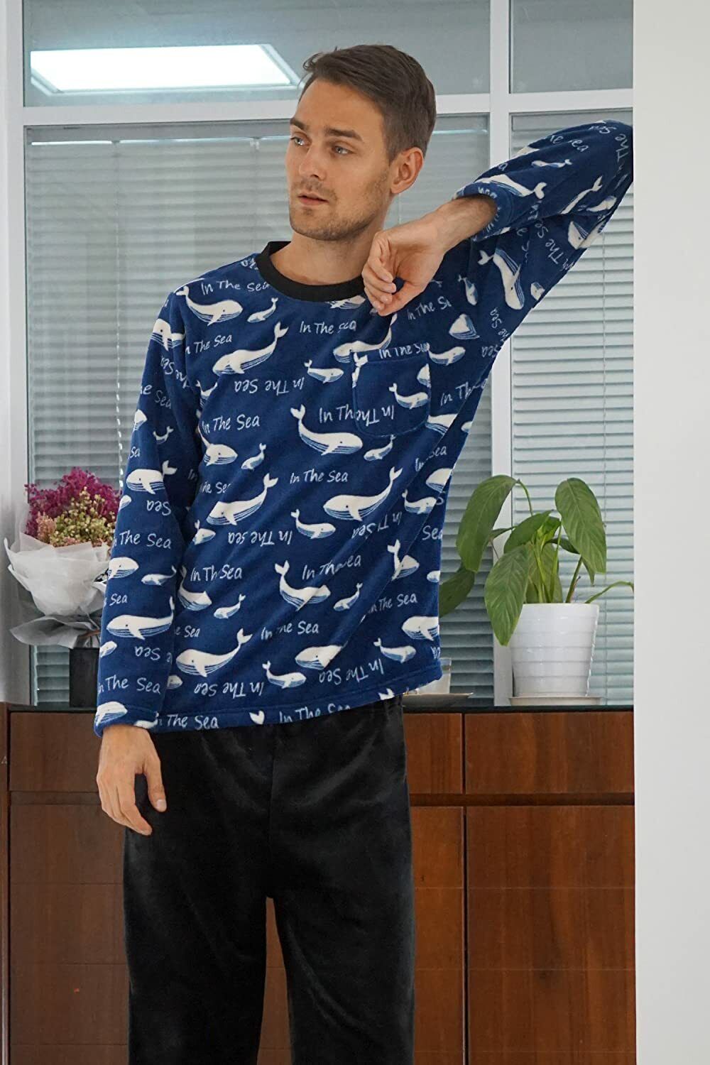 Men Plush Fleece Pajamas Set