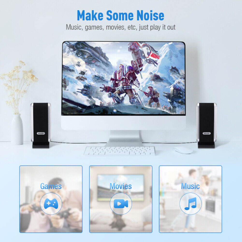 US 1-2 Pc USB Power Stereo Speaker System 3.5mm Jack For Desktop Laptop Computer