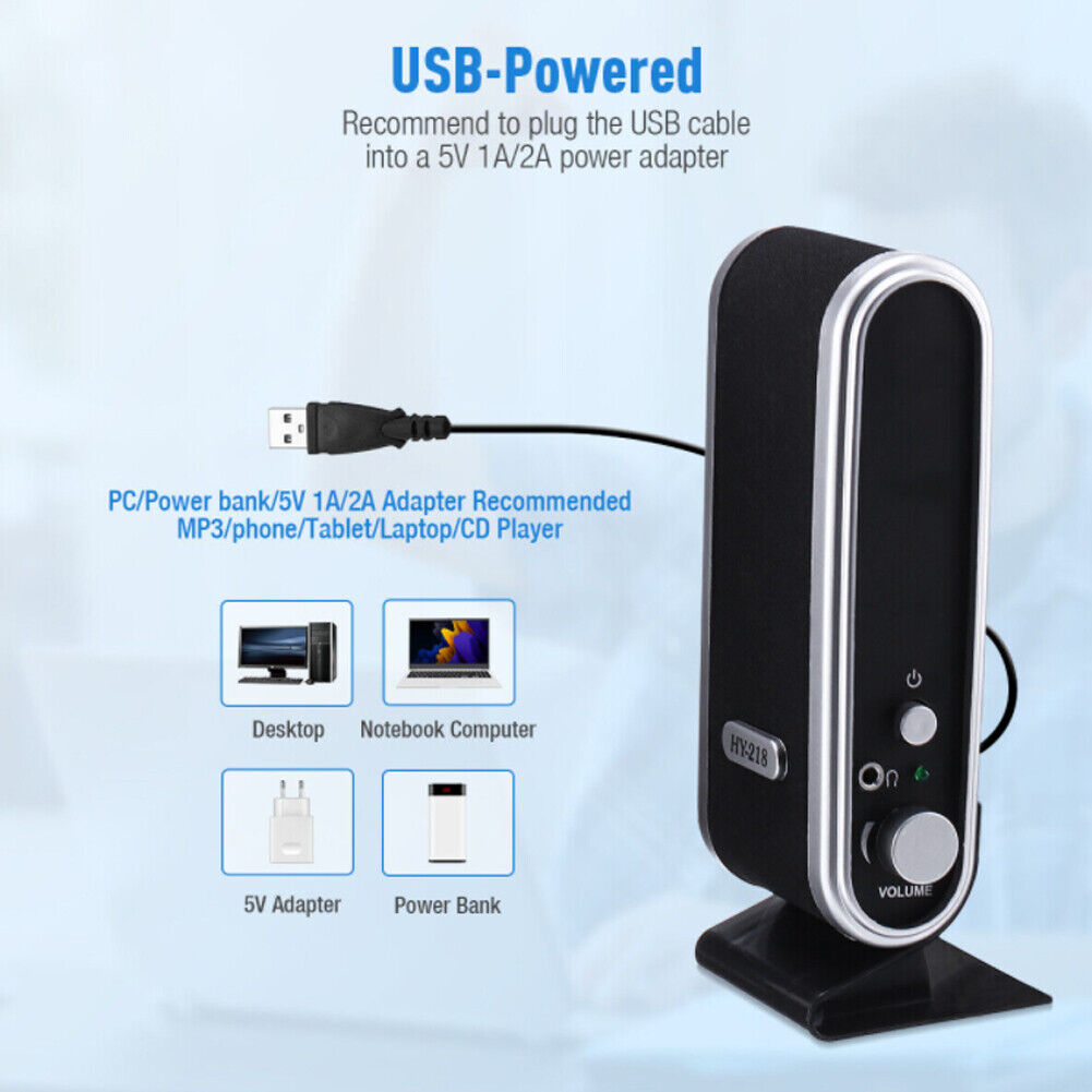 US 1-2 Pc USB Power Stereo Speaker System 3.5mm Jack For Desktop Laptop Computer