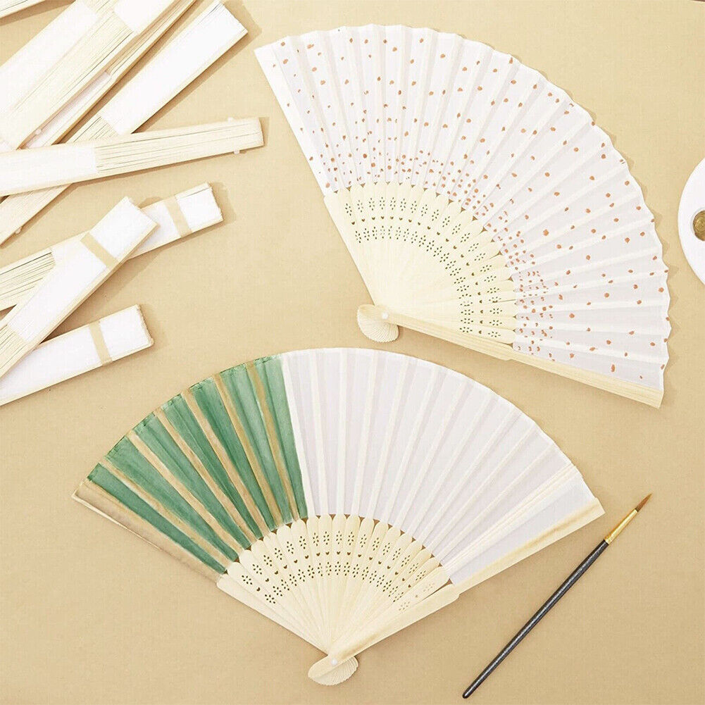 US 12-24 Pack Bamboo Hand Fan for Women, 8 Inch White Folding Hand Held Fan