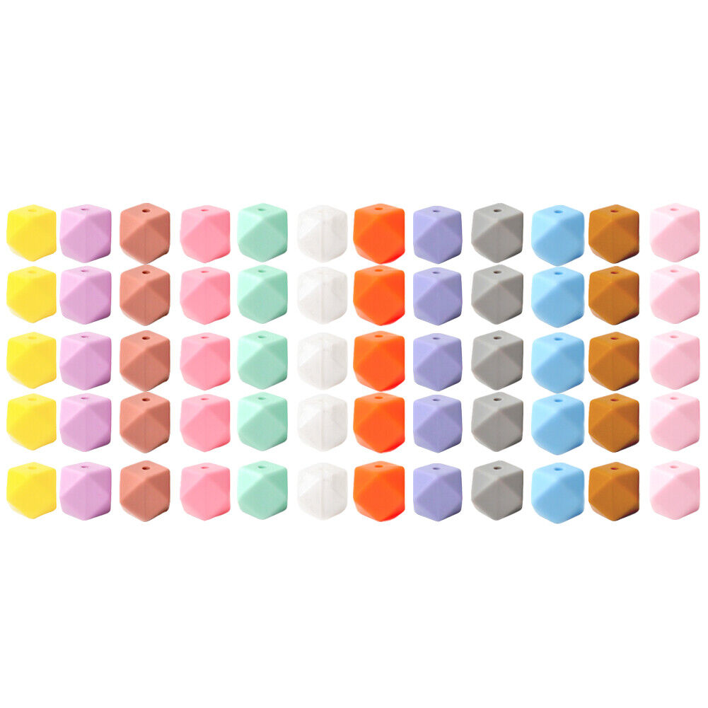 US 60-120 Pack 14mm Hexagon Silicone Beads Bulk Assorted Rubber Large Polygonal