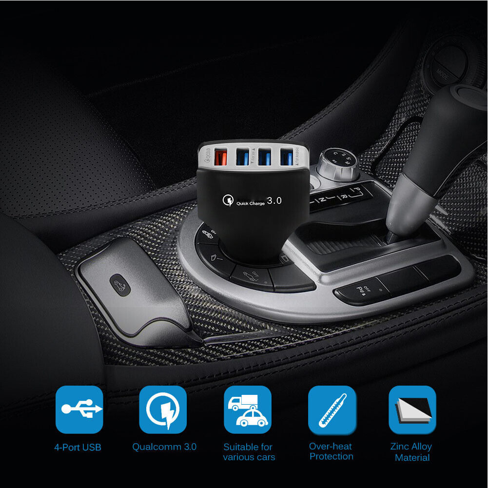 US 2-4 Pack 4-Port 3.0 Super Fast Car Charger PD Adapter for iPhone Android