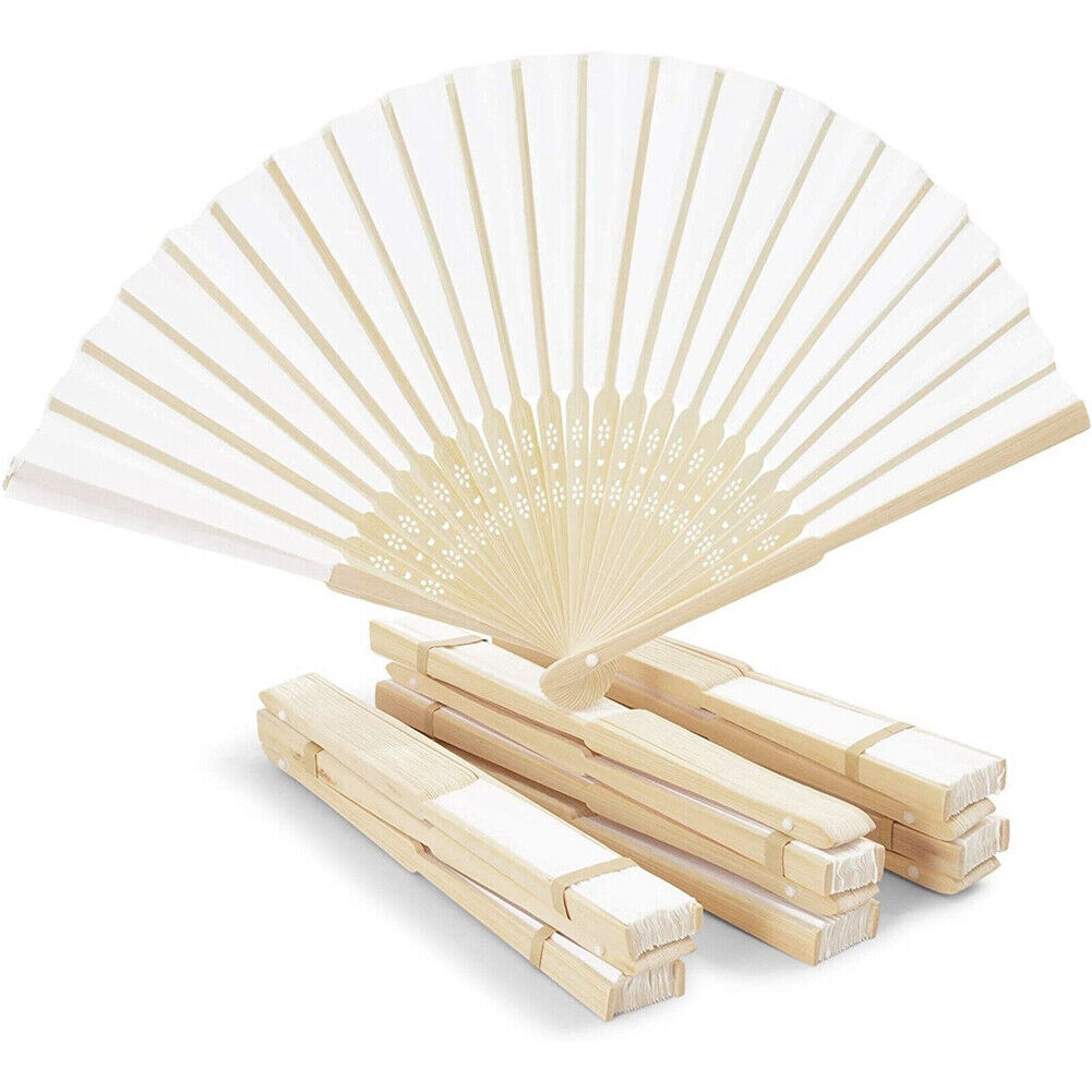 US 12-24 Pack Bamboo Hand Fan for Women, 8 Inch White Folding Hand Held Fan