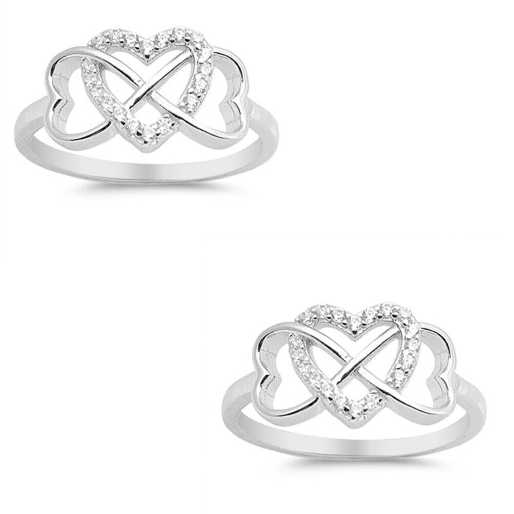 US 2-4 Love Heart Cubic Zirconia Twisted Eternity Band 925 Sterling Silver Rings