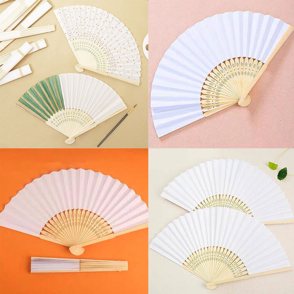 US 12-24 Pack Bamboo Hand Fan for Women, 8 Inch White Folding Hand Held Fan