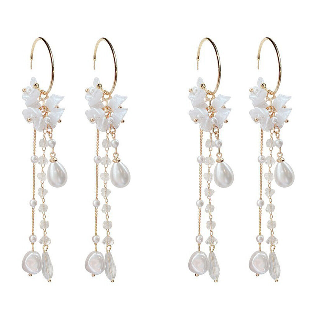 US 1~2 Pairs Floral Pearl Crystal Tassel Lily of the Valley Dangle Drop Earring
