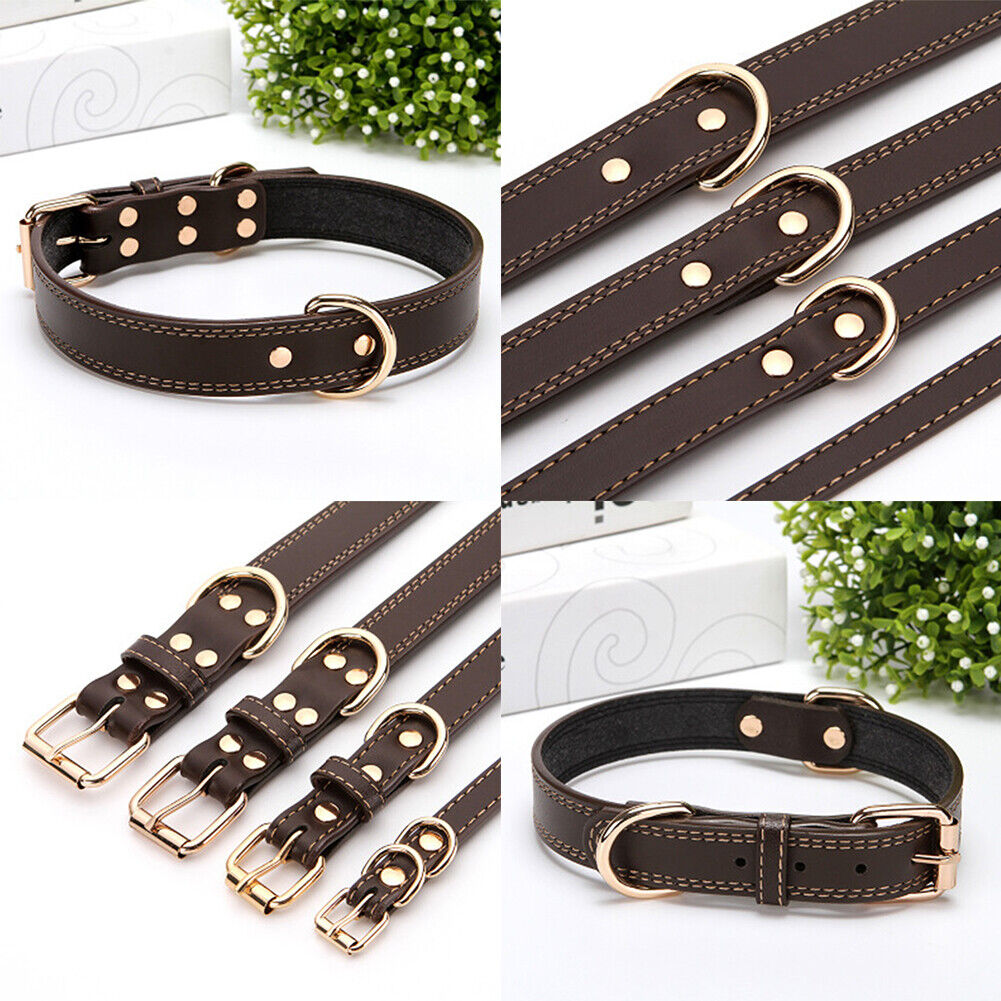 US 1-2 Pack Heavy Duty Full Grain Genuine Leather Dog Collar Strong Hardware Pet