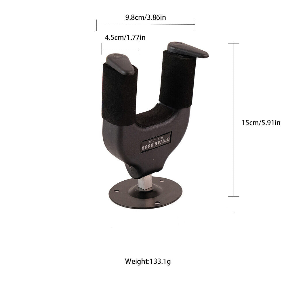 US 1-2 Pc Guitar Wall Hanger Mount Stand Guitar Black Stand Wall Mount Auto Lock