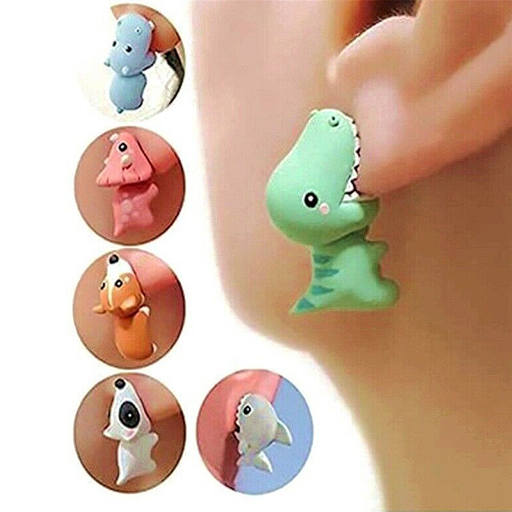 US 1~2 Pairs Cute Animal Bite-Earring Handmade Polymer Clay-Cute Stud Earrings