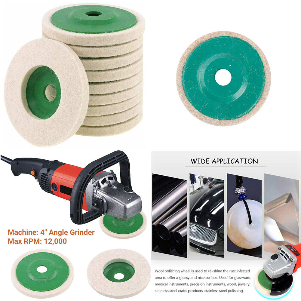 US 10~20 Pack 4'' Wool Finishing Polishing Wheel Disc Buffing Pads Angle Grinder