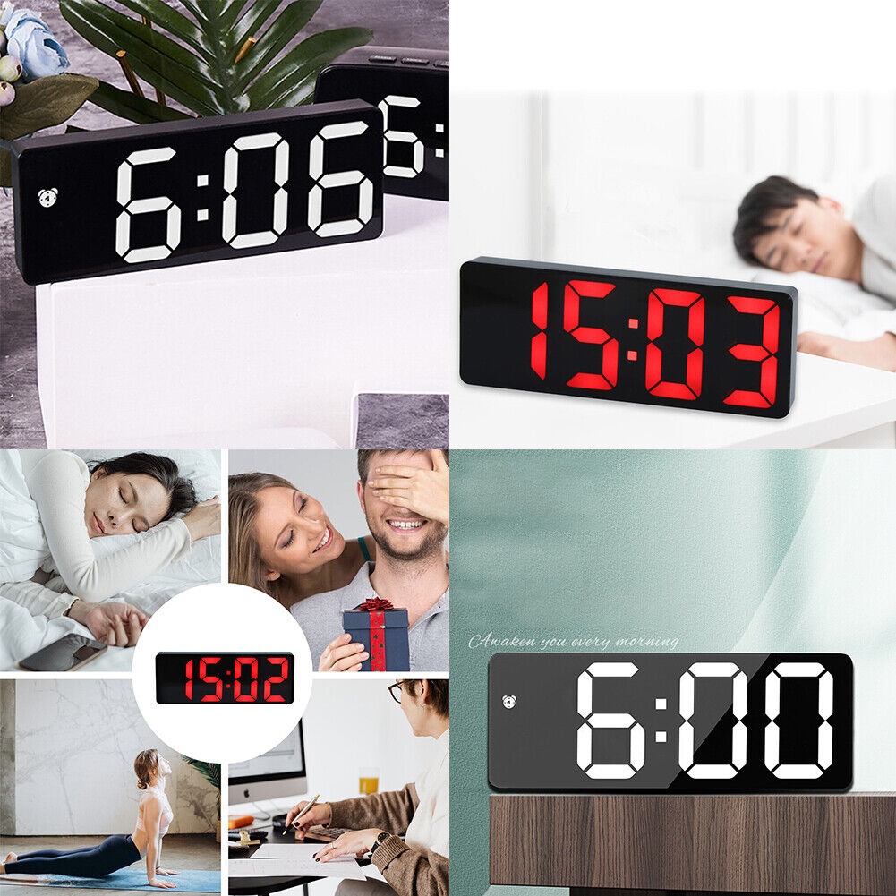US 1-2 Pc Digital LED Desk Alarm Clock Large Mirror Display USB Temperature Mode