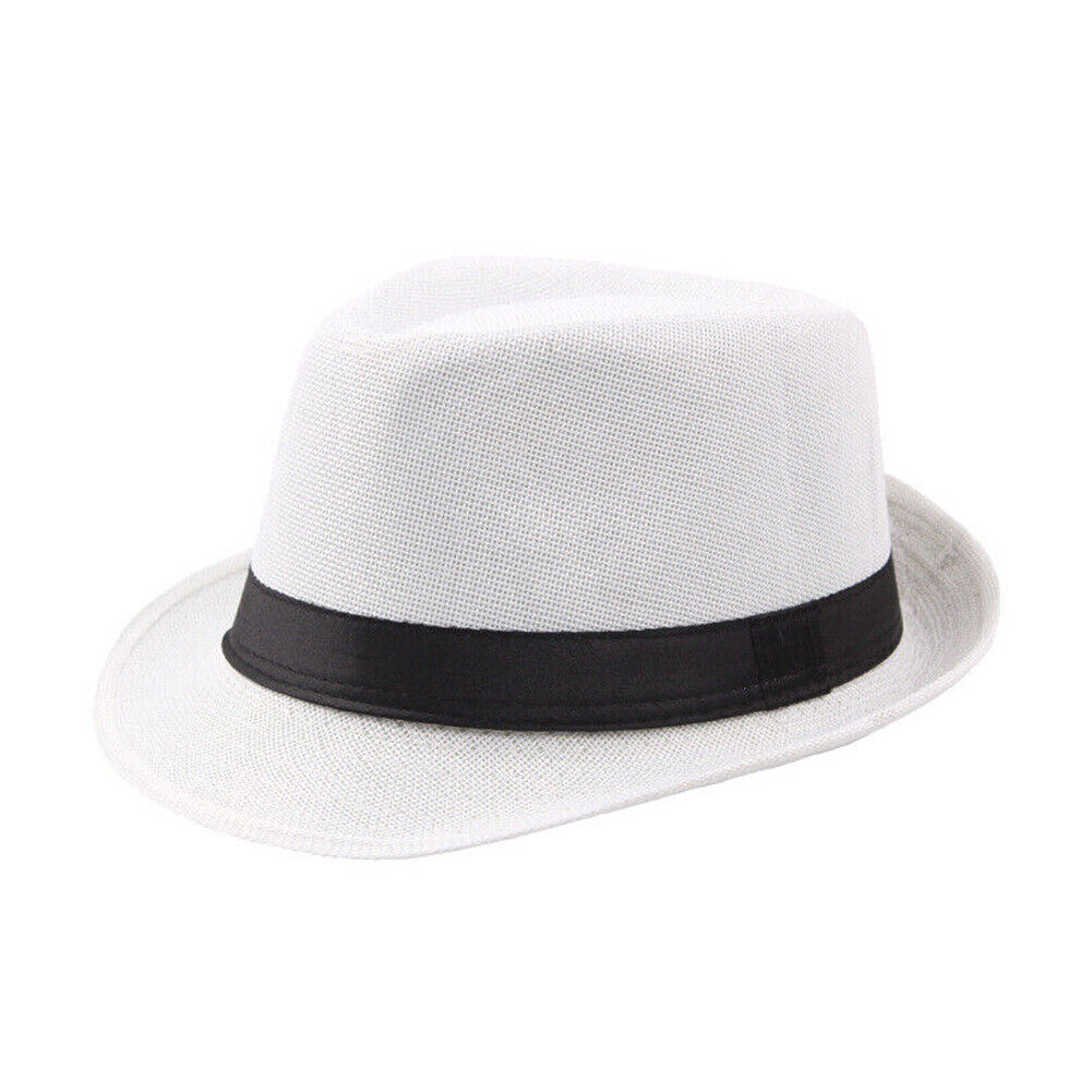 US 3-6 Pc Straw Fedora Hat Short Brim Fedora Classic Summer Beach Sun Panama Cap