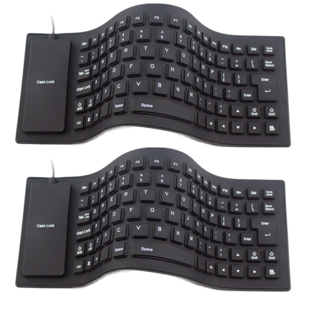 US 1-2 Pc Waterproof Silicone Keyboard Foldable Flexible USB Dustproof Full Size