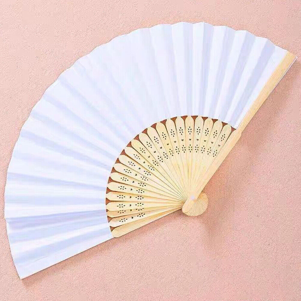 US 12-24 Pack Bamboo Hand Fan for Women, 8 Inch White Folding Hand Held Fan