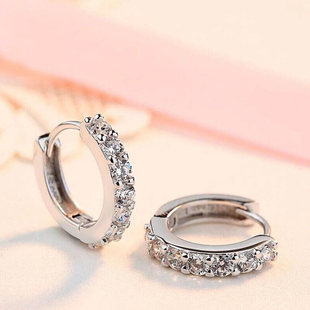 US 1-2 Pairs Womens 925 Sterling Silver CZ Huggie Hoop Earrings Non-Tarnish Gift