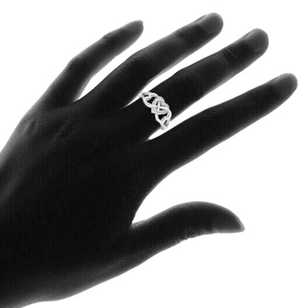 US 2-4 Love Heart Cubic Zirconia Twisted Eternity Band 925 Sterling Silver Rings