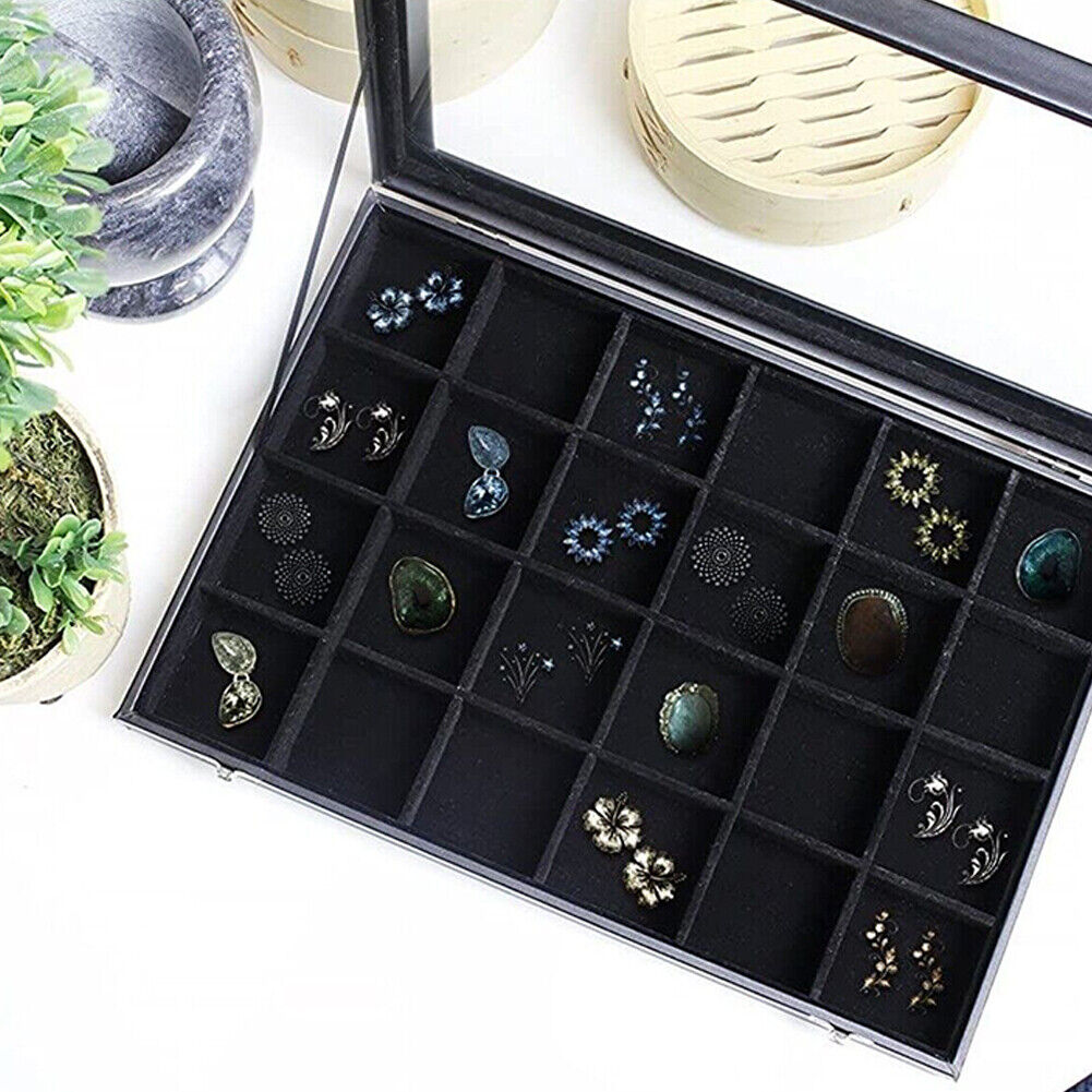 US 1-2 Pc 24-Grid Jewelry Display Tray with Velvet Lining Show Case High Quality