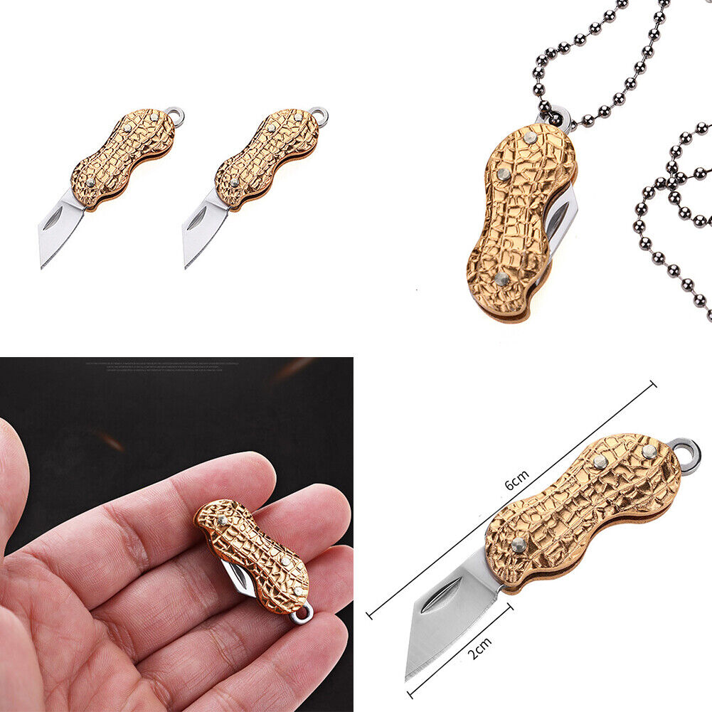 US 2-4 Pcs Mini Portable Folding Knife Peanut Shape Necklace Stainless Steel EDC
