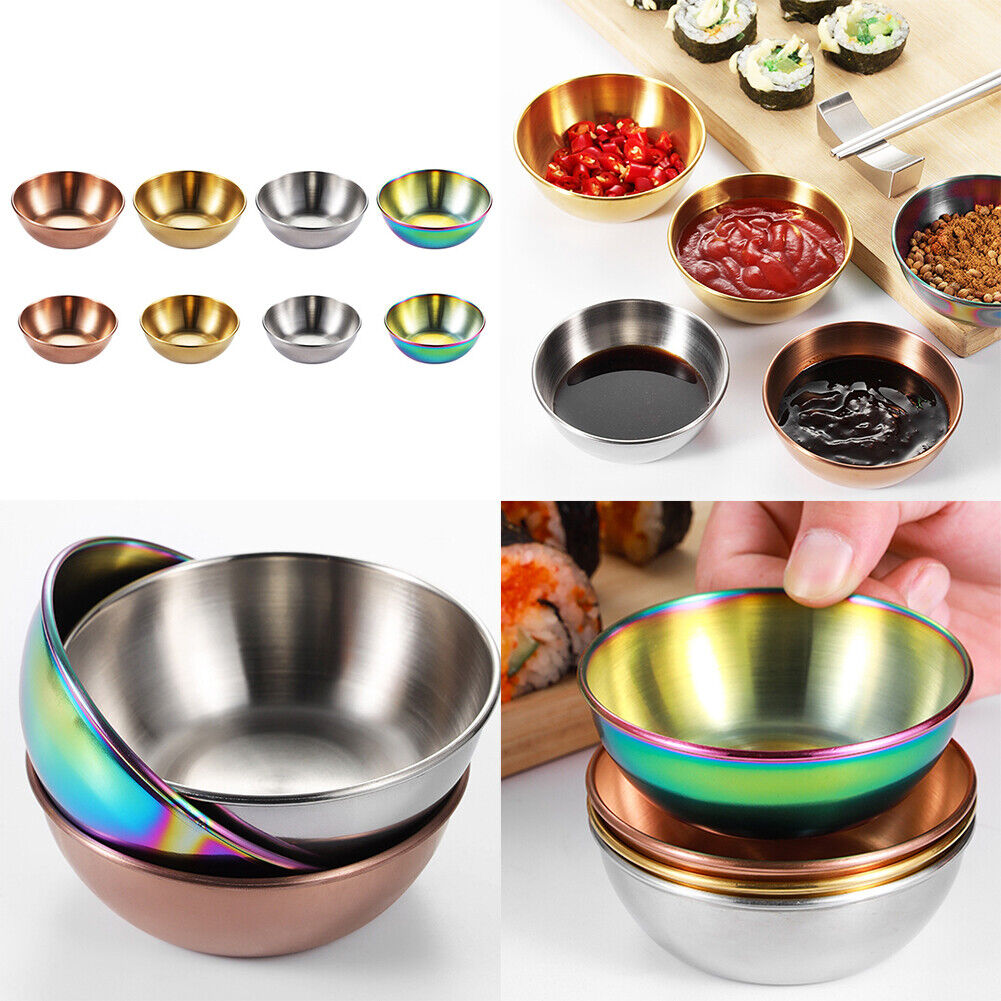 US 8-16 Pc 3.2” Stainless Steel Sauce Dish Saucers Dipping Bowl Appetizer Plates