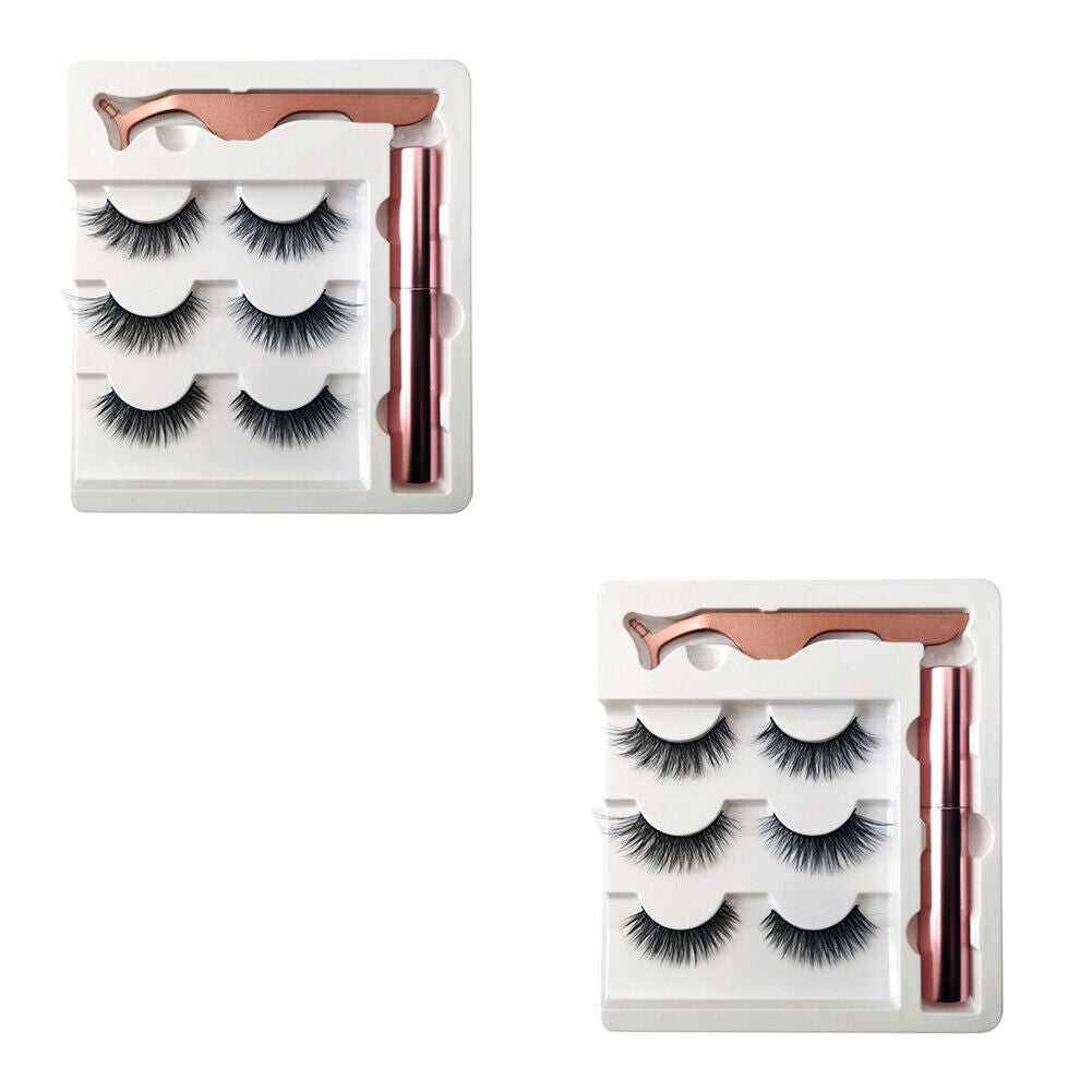 US 6 Pairs Magnetic Eyelashes Set Eyeliner Tweezer Kit False Mink Lashes Black