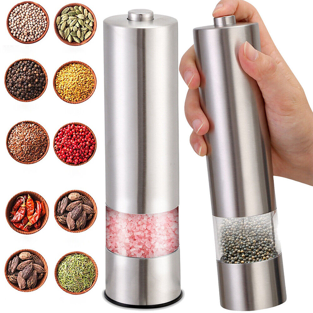 US 1-2 Pack Battery Operated Salt Pepper Grinder Set Mill Adjustable Coarseness