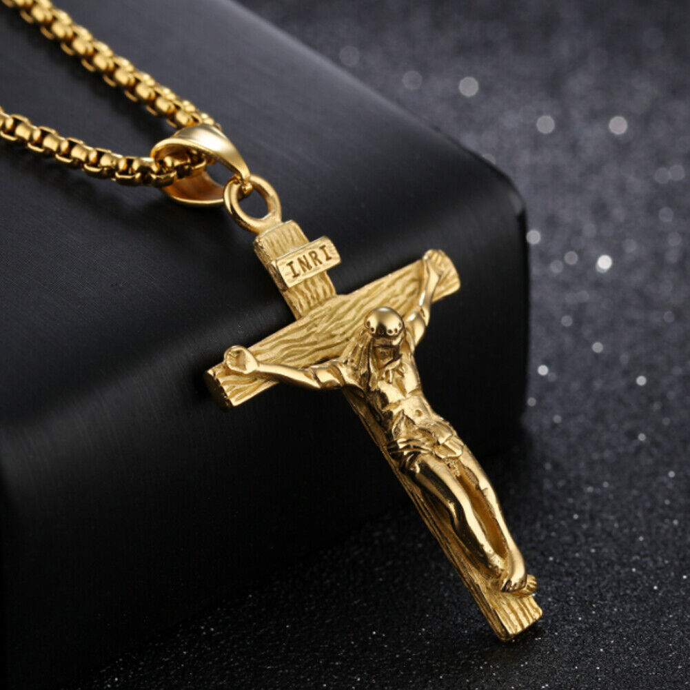 US 1-2 Pack Stainless Steel Jesus Christ Crucifix Cross Pendant Necklace For Men