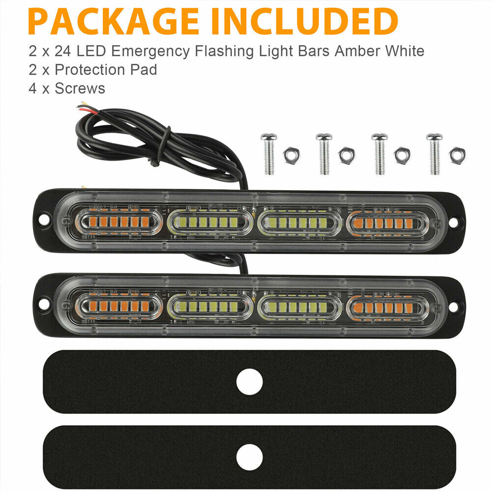 US 1-2 Pc 24V Bright LED Emergency Strobe Lights Warning Amber/White Flash Light