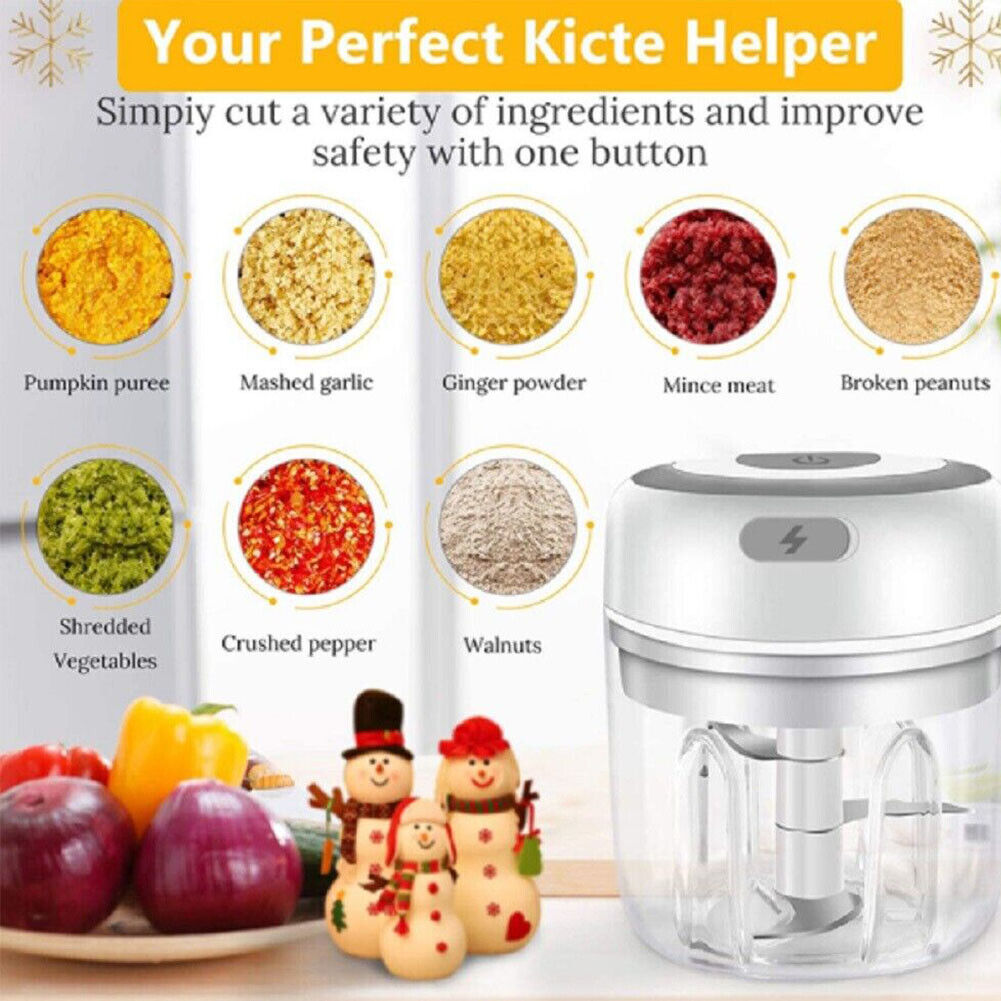 US 1-2 Pc 8.45oz/250ml Electri Mini Garlic Chopper Food Garlic Mincer Vegetable