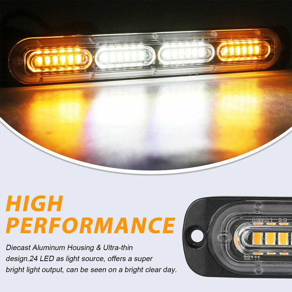 US 1-2 Pc 24V Bright LED Emergency Strobe Lights Warning Amber/White Flash Light