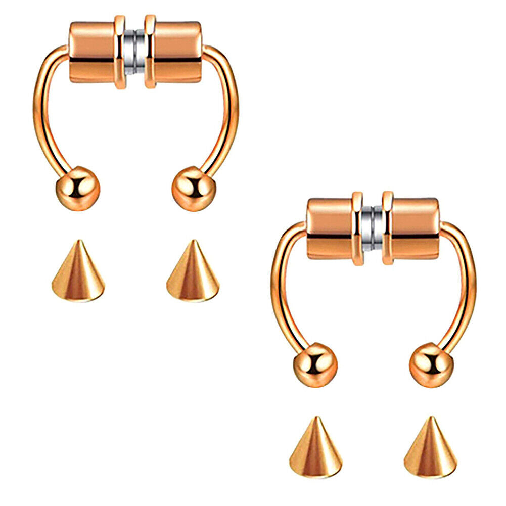 US 1-2 Pcs Magnetic Septum Nose Ring Stainless Steel Fake Non Piercing Nose Clip