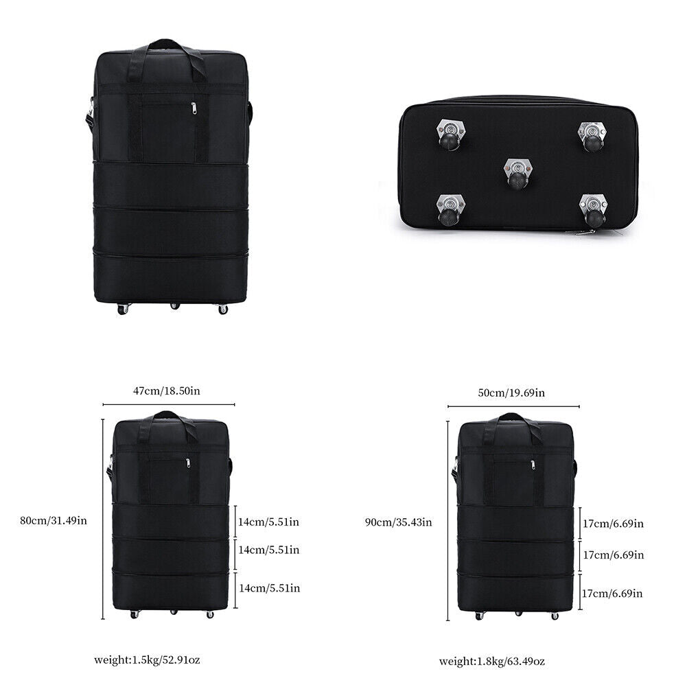 US 3-Layers Expandable Duffel Bag Suitcase Collapsible Rolling Wheeled Luggage