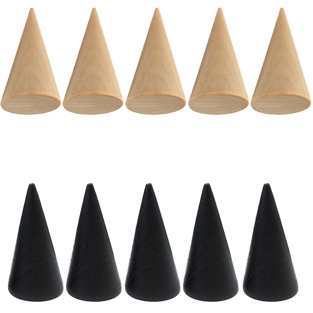 US 10-20 Pc Wood Cone Ring Holder Durable Finger Jewelry Display Stand DIY Craft