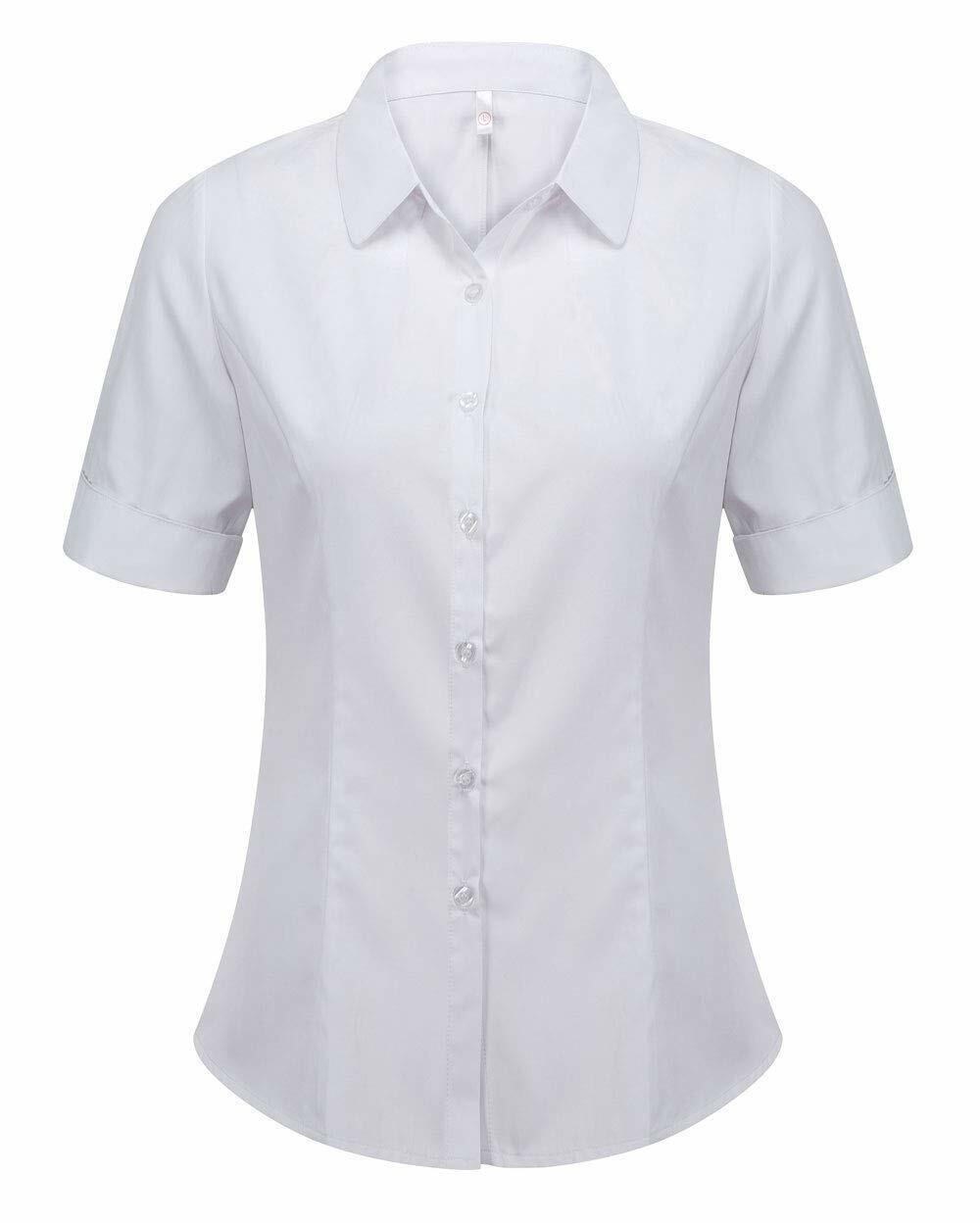 Women's Cotton Basic Button Down Shirt Tailored Short Sleeve Blouse