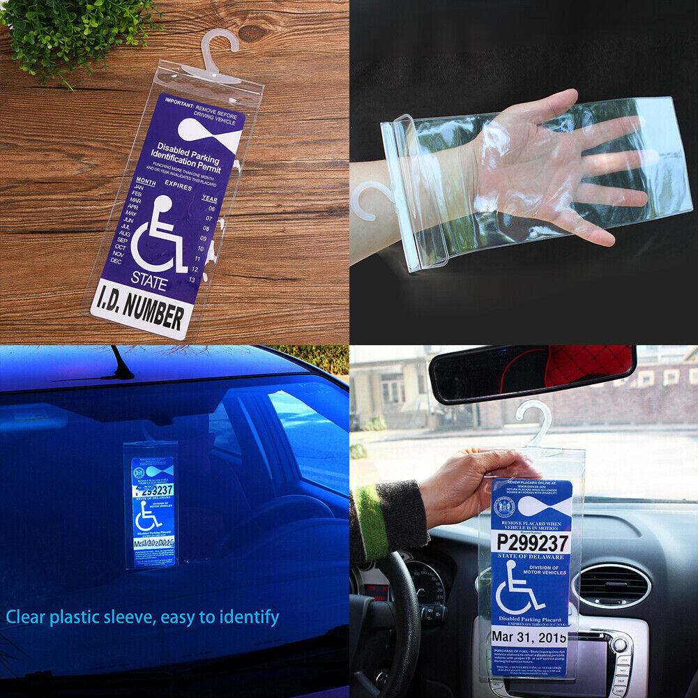 US Handicap Placard Holder Disabled Parking Permit Protector Mirror Tag Hang
